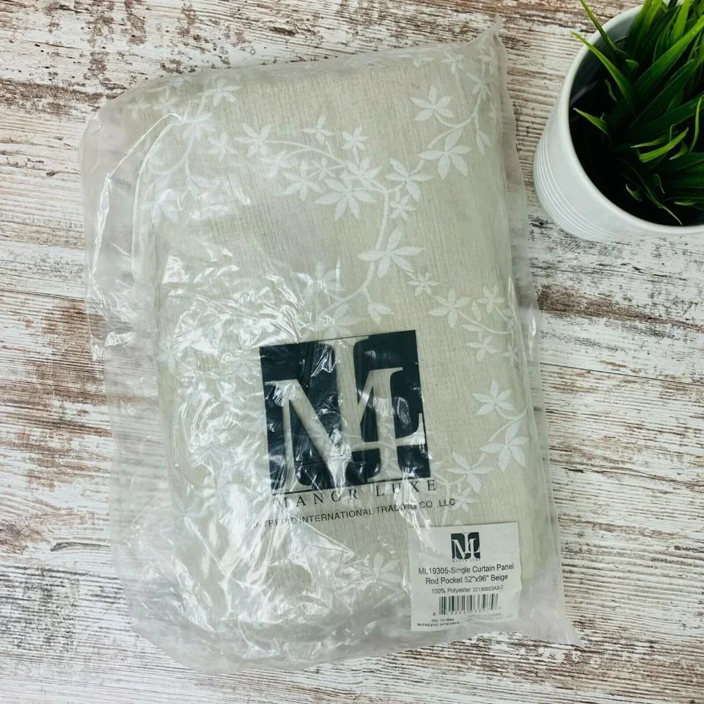 Manor Luxe Beige Floral ML-19305 Single Curtain Panel 52 in x 96 in NEW NIP